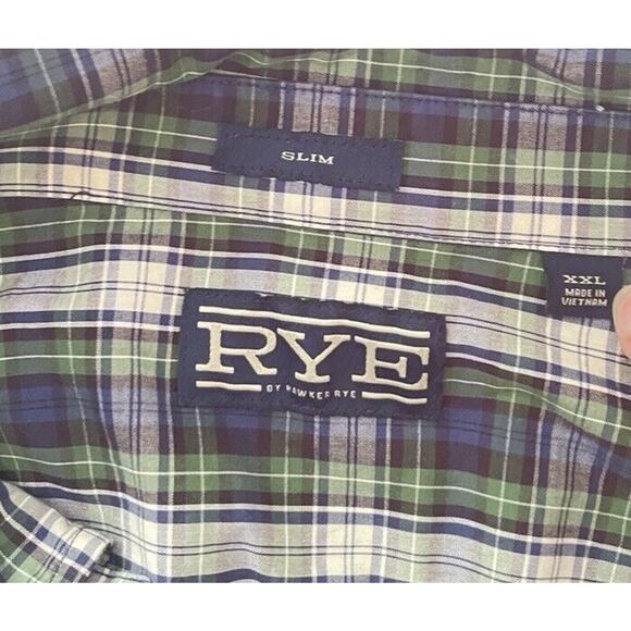 Hawker Rye Button Down Shirt Men's Size XXL Blue Green Plaid Slim Fit Casual - Picture 2 of 9